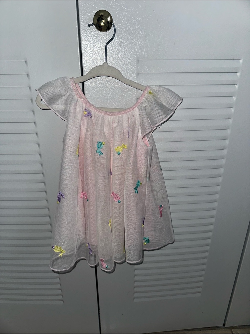 Pink Baby Dress with Colorful Embroidered bunny